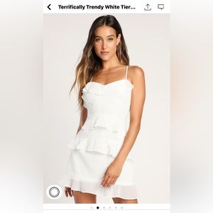 White tiered ruffled mini dress